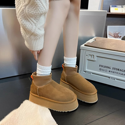 桑坡厚底雪地靴女2024冬季新款保暖防滑迪普冬天加绒加厚面包棉鞋