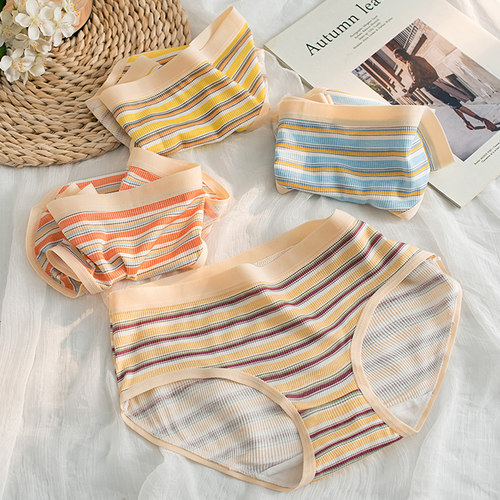 闪妖条纹酱少女舒适甜心内裤女