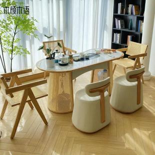 实木家用2024款 阳台茶桌椅组合岩板精致小型茶台藤编新中式 白蜡木