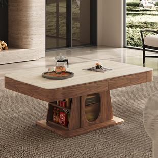 中古风可移动升降岩板茶几餐桌两用客厅小户型家用多功能语音茶几