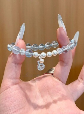 小红书同款清透蓝色系手链小众设计珍珠水晶串珠景区抖音直播批发