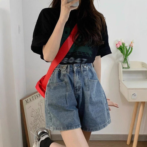 高腰牛仔短裤女夏季宽松休闲大码a字显瘦胖mm五分裤梨型身材裤子