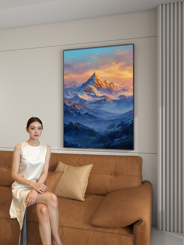 2025新款日照金山装饰画客厅沙发壁画轻奢山水风景玄关挂画砂岩画