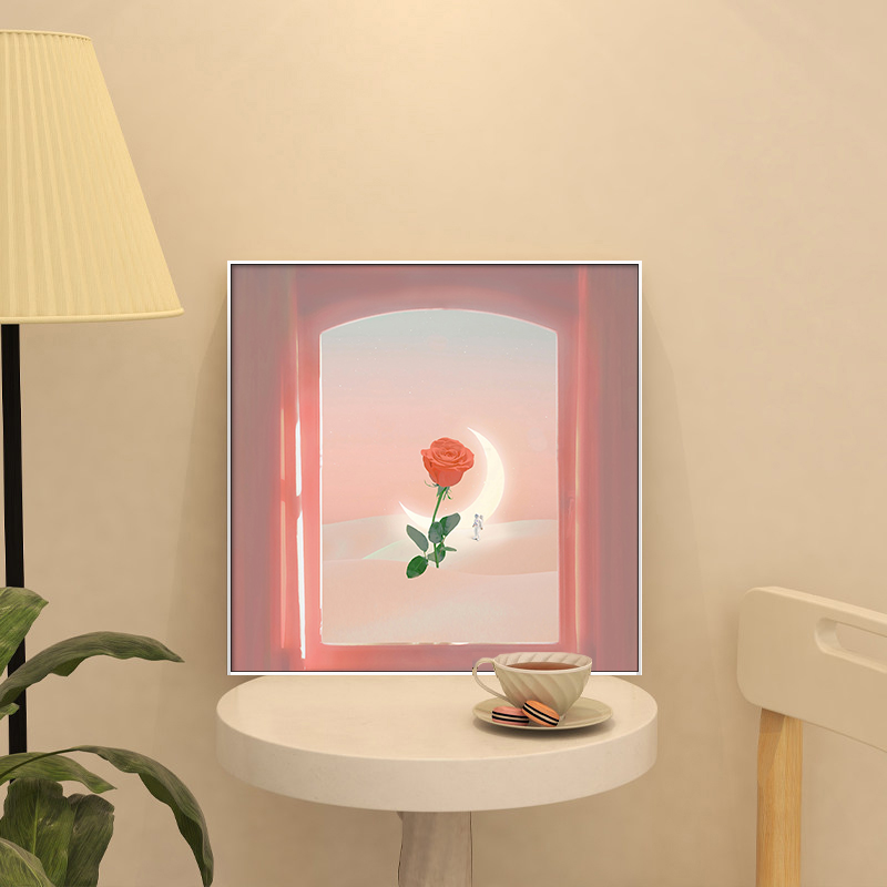 北欧ins风卧室床头装饰画小众艺术壁画玫瑰花窗外风景治愈系挂画