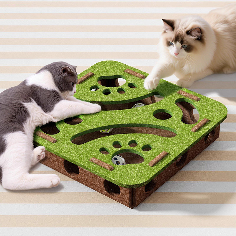 猫玩具自嗨解闷神器小猫宠物猫咪益智迷宫掏洞毛毡盒子逗猫铃铛球