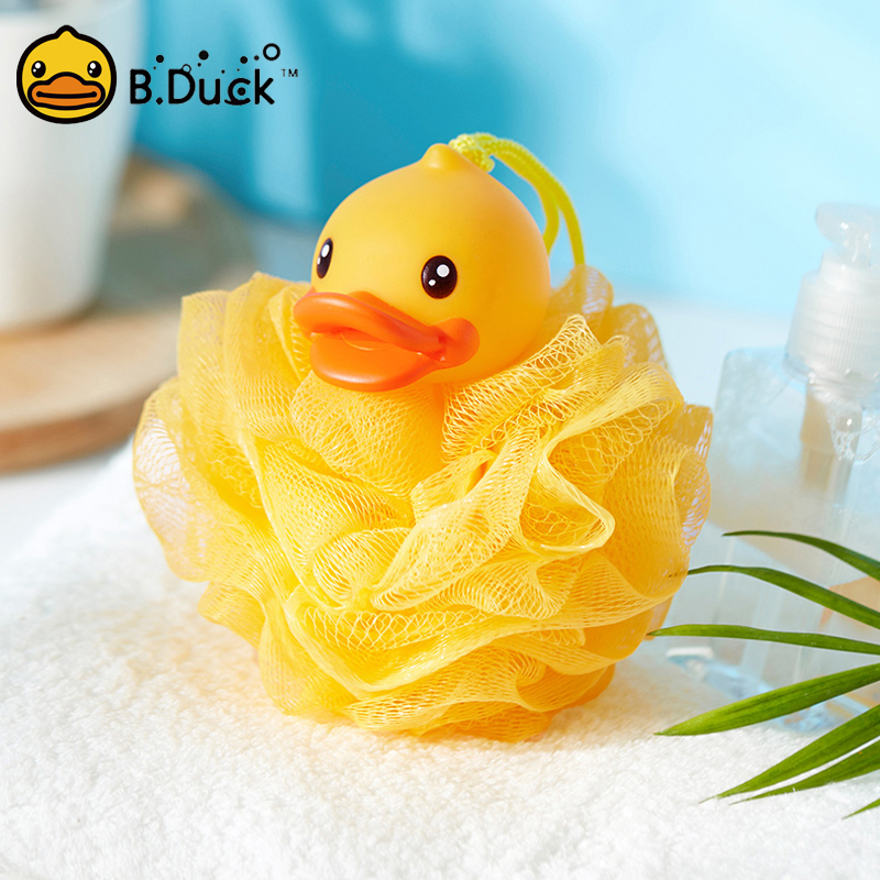 B.Duck小黄鸭儿童沐浴球宝宝可爱卡通柔软不散洗面奶浴花浴花球
