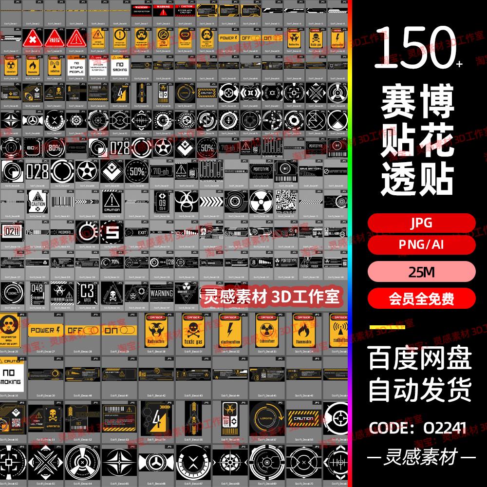 substance painter科技科幻化学工业生化png透贴贴花标志ai贴图sp