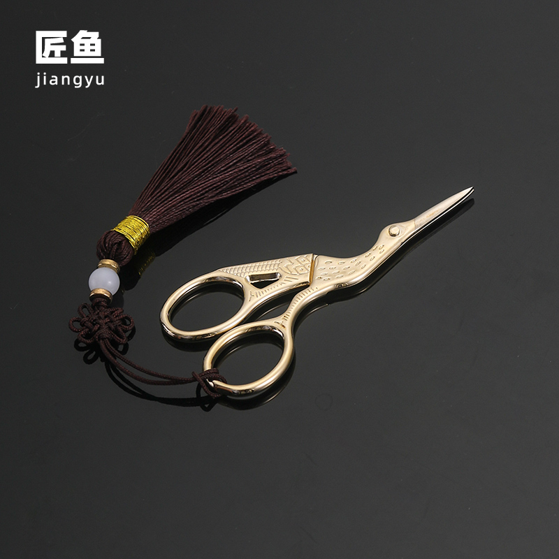 禅意金色仙鹤不锈钢小号美工剪子