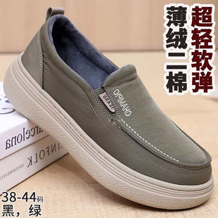 保暖薄绒中老年一脚蹬防滑软底爸爸二棉鞋 加绒老北京布鞋 冬季 新款