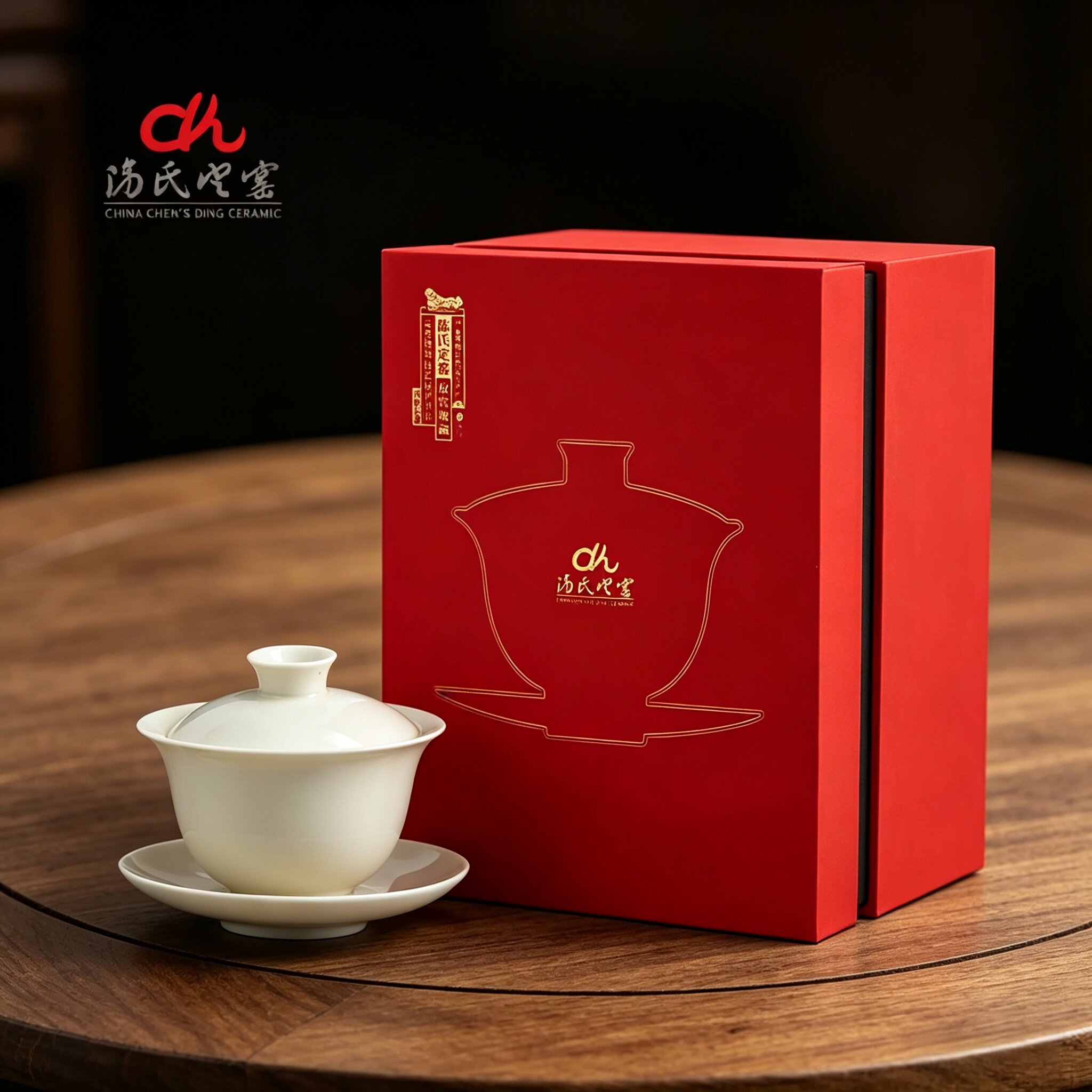 陈氏定窑玲珑三才盖碗图片
