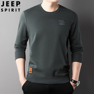 吉普正品 宽松大码 JEEP 卫衣基础休闲潮流春秋新款 男士 圆领打底衫