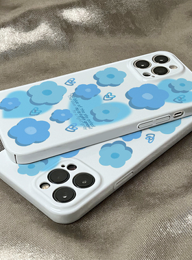 适用于华为mate50pro手机壳菲林蓝色花朵高级感mate40pro套网红新p30男女款p40/p50e全包防摔mate20/30epro硬