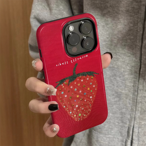 适用苹果15promax手机壳iPhone16新款17pro女iP14/13简约12新年xsmax红色碎花草莓8防摔11套7plus菲林二合一x