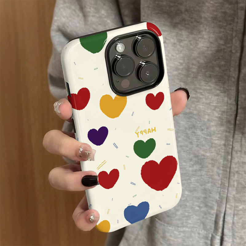 适用苹果15promax手机壳iPhone16pro新款16e女12/13简约iP14彩色爱心8个性xsmax防摔11保护套7高级plus菲林xr