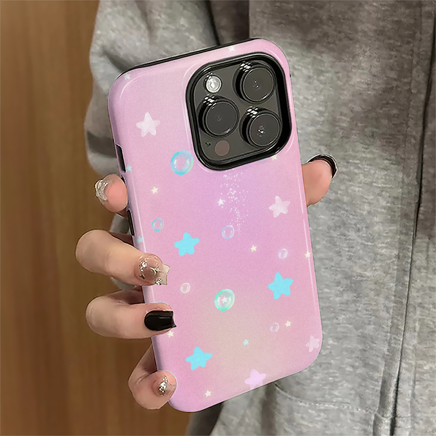 适用苹果16promax手机壳iPhone15pro新款苹果13pro简约iP14女11个性12防摔7套8plus硬xsmax泡泡星星16e菲林xr
