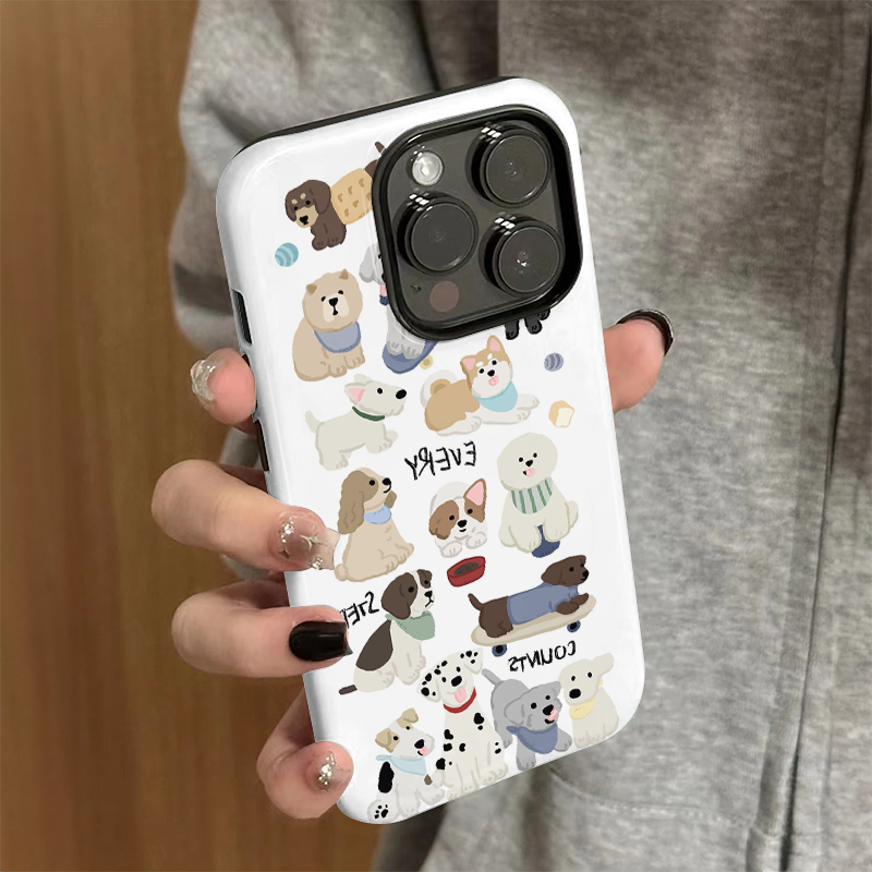 适用苹果15promax手机壳iPhone16新款女iP14/13简约12可爱xsmax卡通满屏小狗8硅胶防摔11套7plus菲林二合一xr