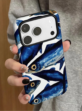 蓝色海鱼适用苹果17pro手机壳iPhone16promax个性15好看14女13小众小米新款12华为oppo防摔保护套8plus菲林x