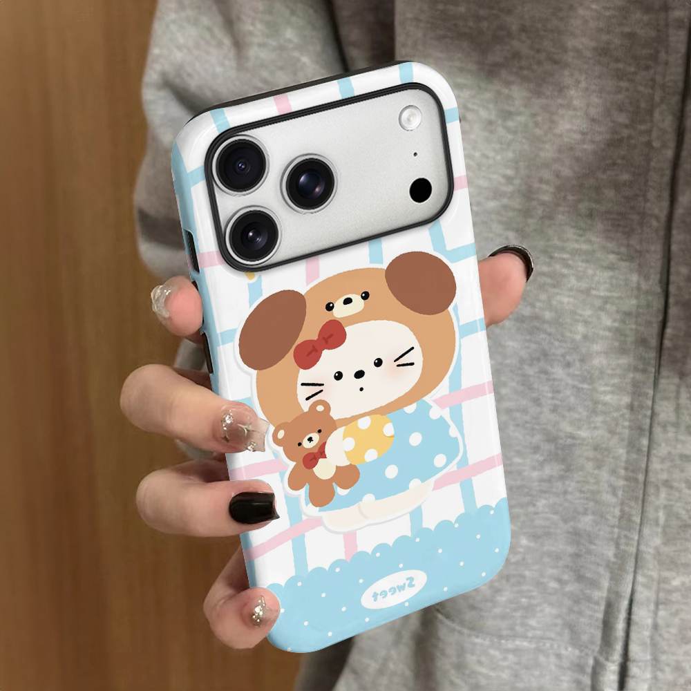 格纹kt猫适用苹果17pro手机壳iPhone16promax可爱ip15pro女13卡通14新款xsmax日韩12防摔11保护套8/7plus菲林