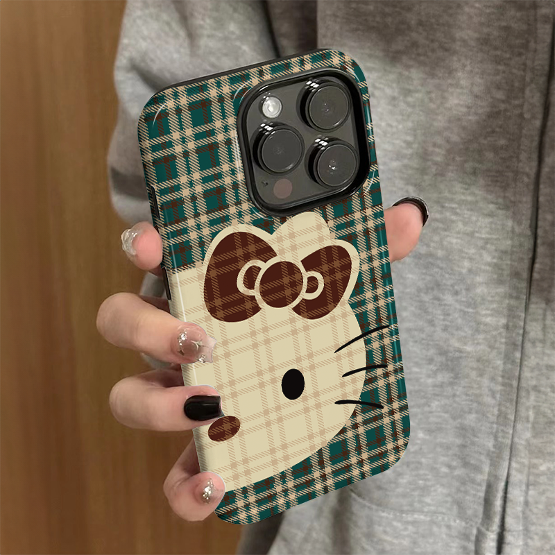 适用苹果16promax手机壳女iPhone15新款14pro卡通iP13硅胶xsmax防摔7/8保护套iP11/12小众plus格纹kt猫xr外壳