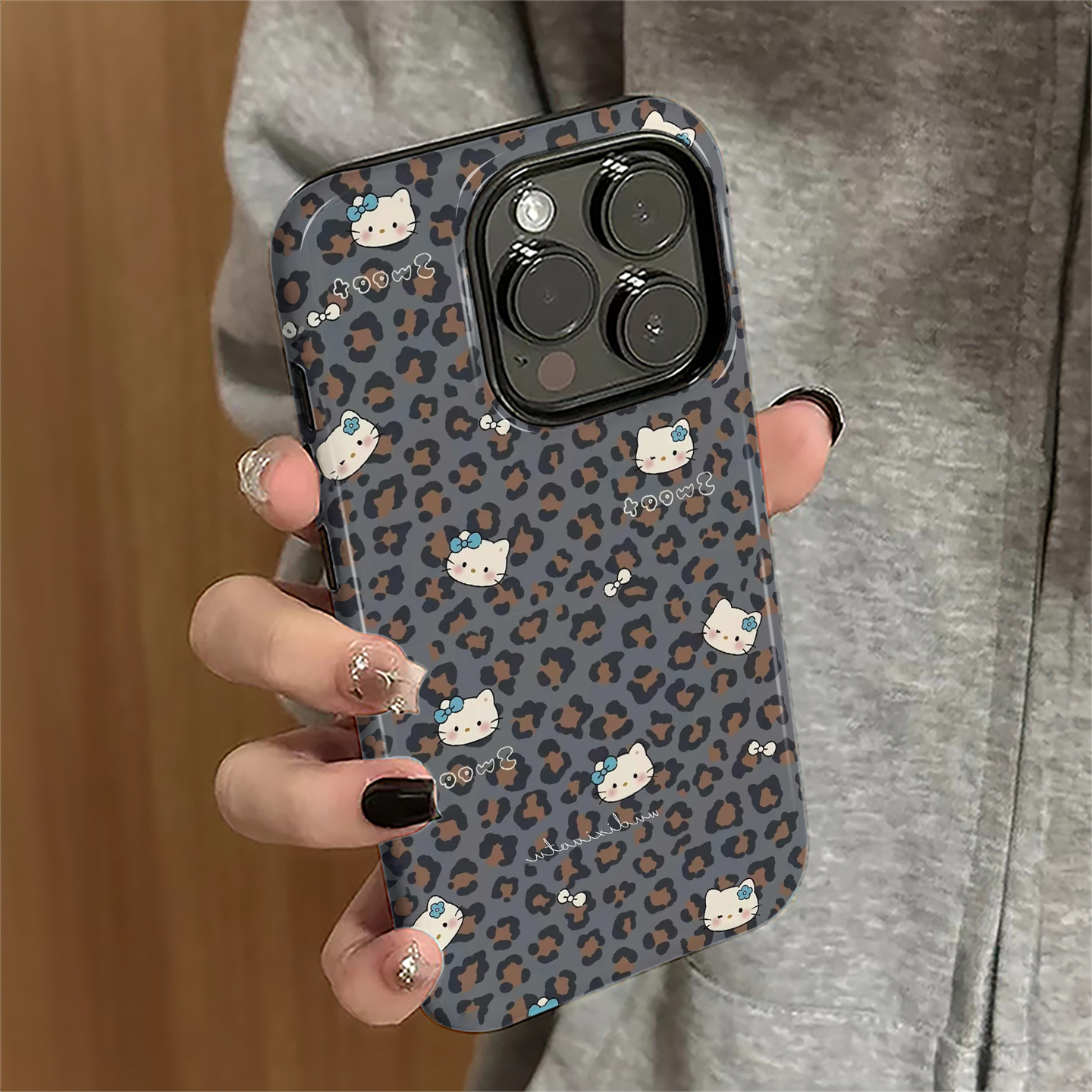 豹纹kitty猫适用苹果17promax手机壳iPhone16pro卡通15pro女13日韩14新款12防摔11保护套xsmax冬8/7plus菲林