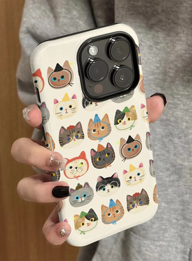 适用苹果16promax手机壳iPhone15新款女iP14/13简约xsmax可爱12菲林二合一8硅胶防摔11保护套7plus满屏猫咪xr