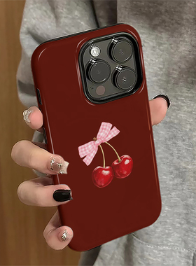 适用苹果16promax手机壳苹果15pro新款iPhone13女iP14pro简约12个性7plus防摔8红底樱桃11硬xsmax套16e菲林xr
