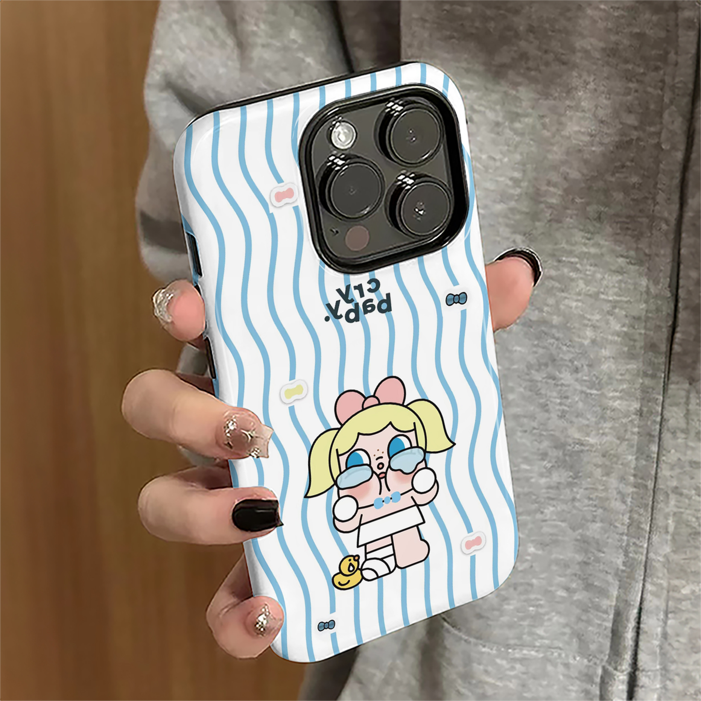 适用苹果16promax手机壳苹果15pro新款iPhone13简约iP14pro女12卡通7plus防摔8波浪哭娃xsmax潮11套16e菲林xr