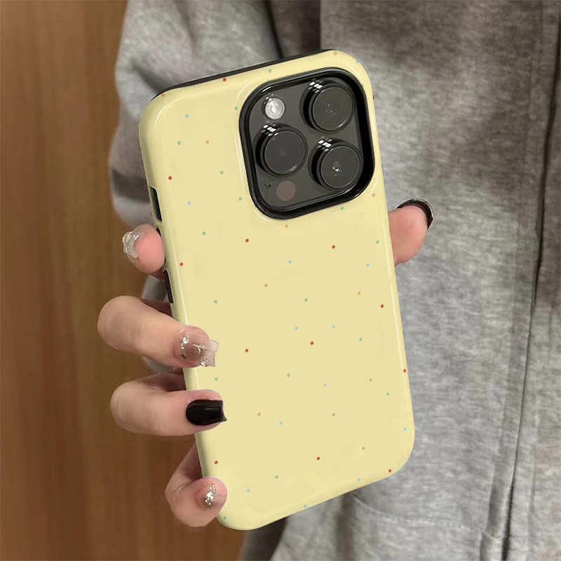 适用苹果16promax手机壳iPhone15新款iP12/13女14简约xsmax菲林二合一8创意防摔11保护套7高级plus黄底波点xr