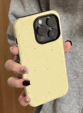 适用苹果16promax手机壳iPhone15新款iP12/13女14简约xsmax菲林二合一8创意防摔11保护套7高级plus黄底波点xr