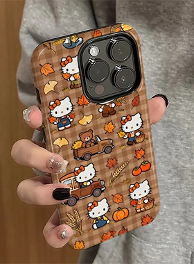 秋日kt猫适用苹果16pro手机壳iPhone17promax卡通iP15pro日韩14女13潮牌xsmax新款12防摔11保护套8/7plus菲林