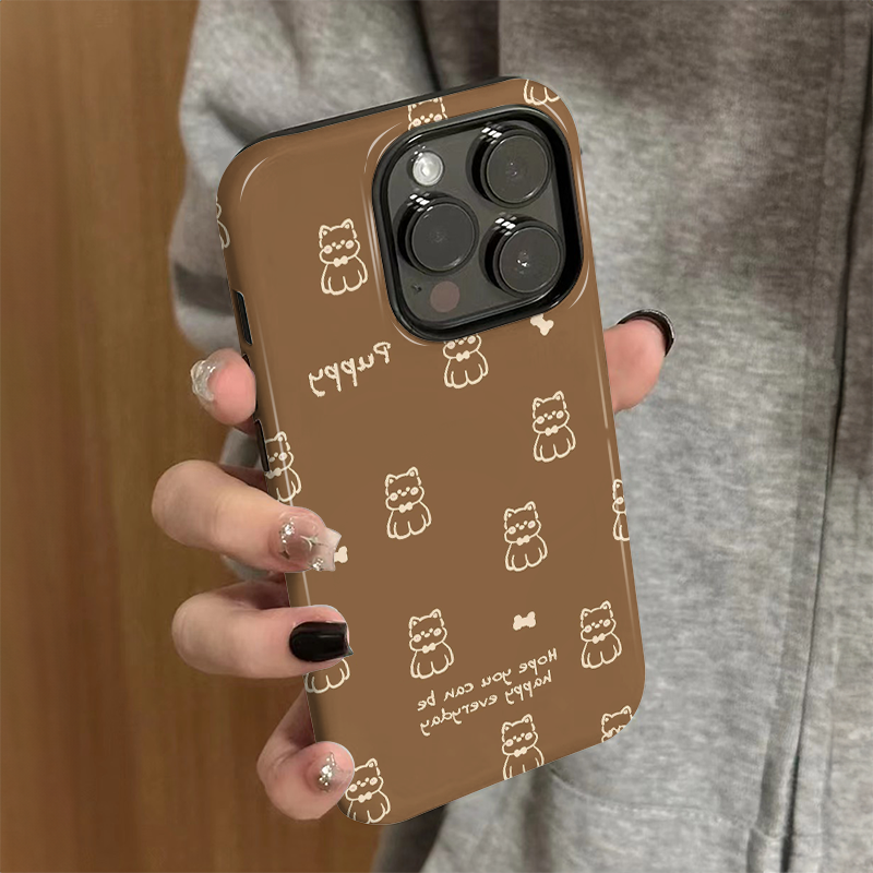 适用苹果15promax手机壳女iPhone16新款可爱iP13/14硅胶xr防摔保护套pro简约iP7/8小众plus棕底狗狗xsmax外壳