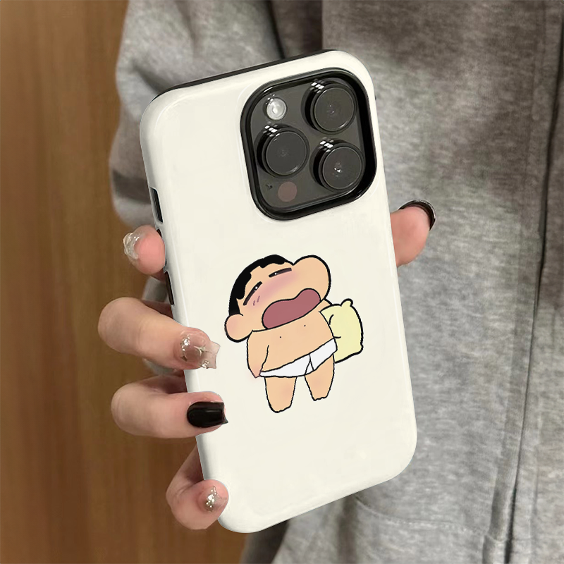 适用苹果15promax手机壳iPhone16新款iP16e女14/13简约12犯困小新8可爱11防摔xsmax保护套7plus菲林二合一xr