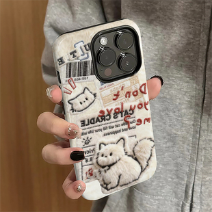 毛绒猫咪适用苹果16promax手机壳iPhone17pro可爱iP15pro女14卡通13新款12冬天xsmax防摔11保护套8/7plus菲林