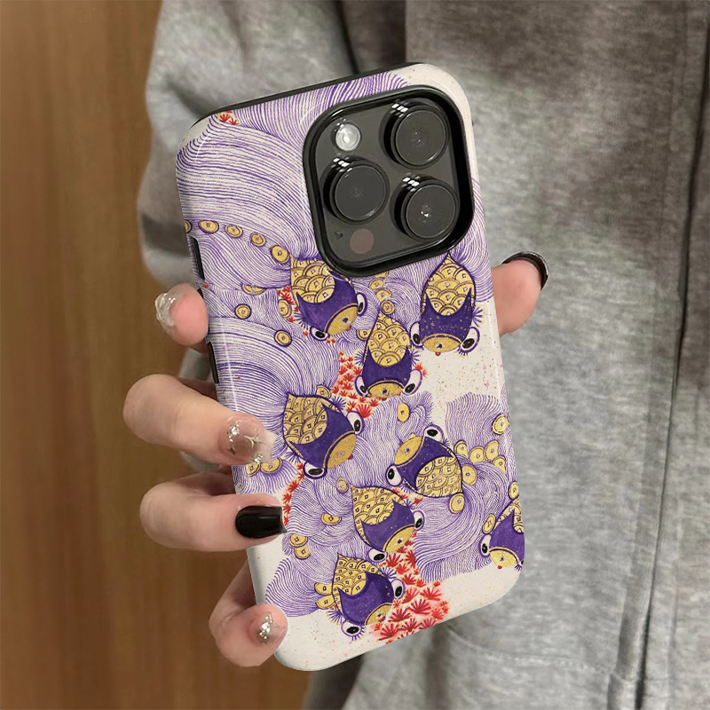 适用苹果15手机壳iPhone16promax新款iP14/13女12简约xsmax菲林二合一8新年防摔11保护套7小众plus紫底锦鲤xr
