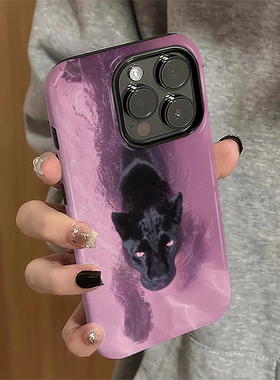 黑色影豹适用iPhone17promax手机壳苹果16pro个性15pro女13高级新款14防摔11保护套12创意xsmax/8/7plus菲林e