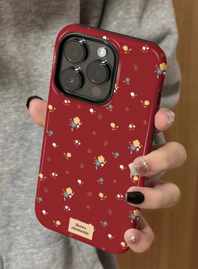 适用苹果16promax手机壳iPhone15新款iP14/13女款12简约xsmax复古碎花8高级防摔11个性7小众plus菲林二合一xr