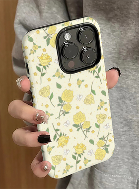 黄色玫瑰适用苹果17promax手机壳iPhone16pro简约15pro女13秋冬新款14防摔11保护套12日韩xsmax/8/7plus菲林e