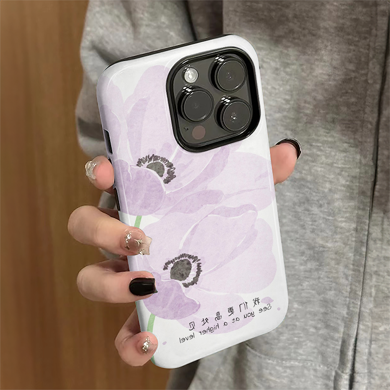 适用苹果16pro手机壳苹果15promax新款iPhone14pro简约iP13女16e个性12紫色花朵7硬11防摔xsmax套8plus菲林xr
