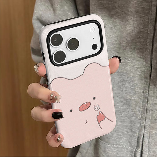 呆萌小猪适用苹果17promax手机壳iPhone16pro可爱15新款14女13简约防摔卡通12华为8plus小米保护套oppo菲林xs