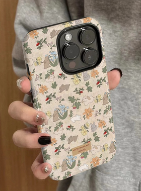 适用苹果15promax手机壳iPhone16新款iP17pro女iP14/12简约13个性xsmax花草兔子8防摔11套7plus菲林二合一xr