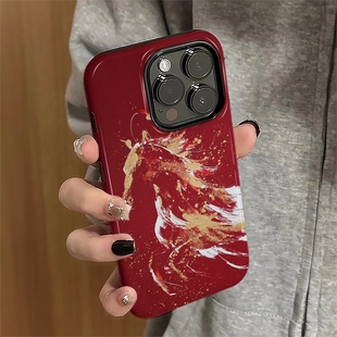 鲜红骏马适用iPhone17promax手机壳苹果16pro红色ip15pro功能女13马年14新款xsmax12防摔11保护套8/7plus菲林