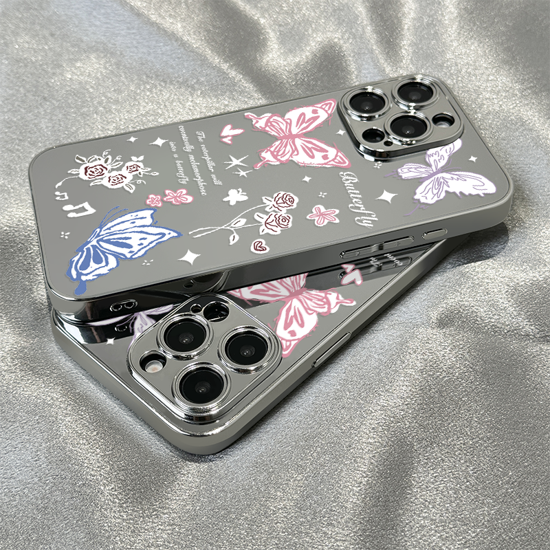 适用一加ace3v手机壳男女新款镜面鲜花蝴蝶高级oneplus11硅胶防摔1加12外网红1+小众一加ace2pro保护套硬镜子