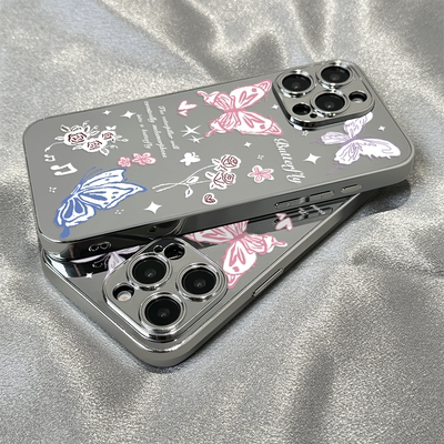 适用一加ace3v手机壳男女新款镜面鲜花蝴蝶高级oneplus11硅胶防摔1加12外网红1+小众一加ace2pro保护套硬镜子