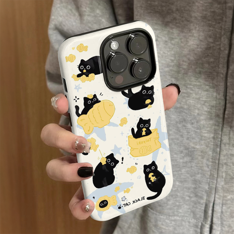 适用苹果15promax手机壳女iPhone16新款可爱iP13/14硅胶xr防摔保护套pro卡通iP7/8小众plus吃鱼猫咪xsmax外壳