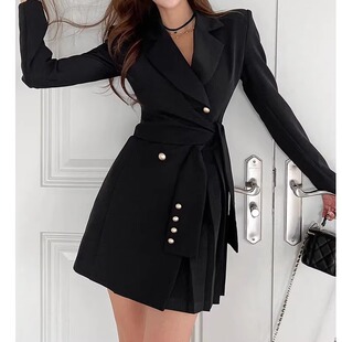 sleeved 裙 Fashionable long 翻领长袖 西装 skirt时尚 collar suit