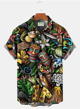 Casual printing short-sleeved shirt for men 休闲印花短袖衬衫