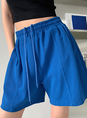 Loose fitting high waist sports capris宽松高腰运动五分裤女士