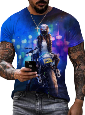 3D printing loose short-sleeved T-shirt3D印花宽松短袖T恤男士