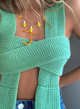 Fashion knitted sexy strapless top时尚针织性感露背绑带上衣女