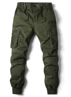 Solid color mid waist leggings overalls 纯色中腰束脚工装长裤